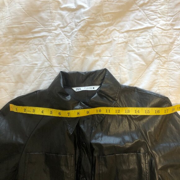 Zara Faux Leather Shirt Shacket Coat Button-Up S Black - Picture 13 of 16